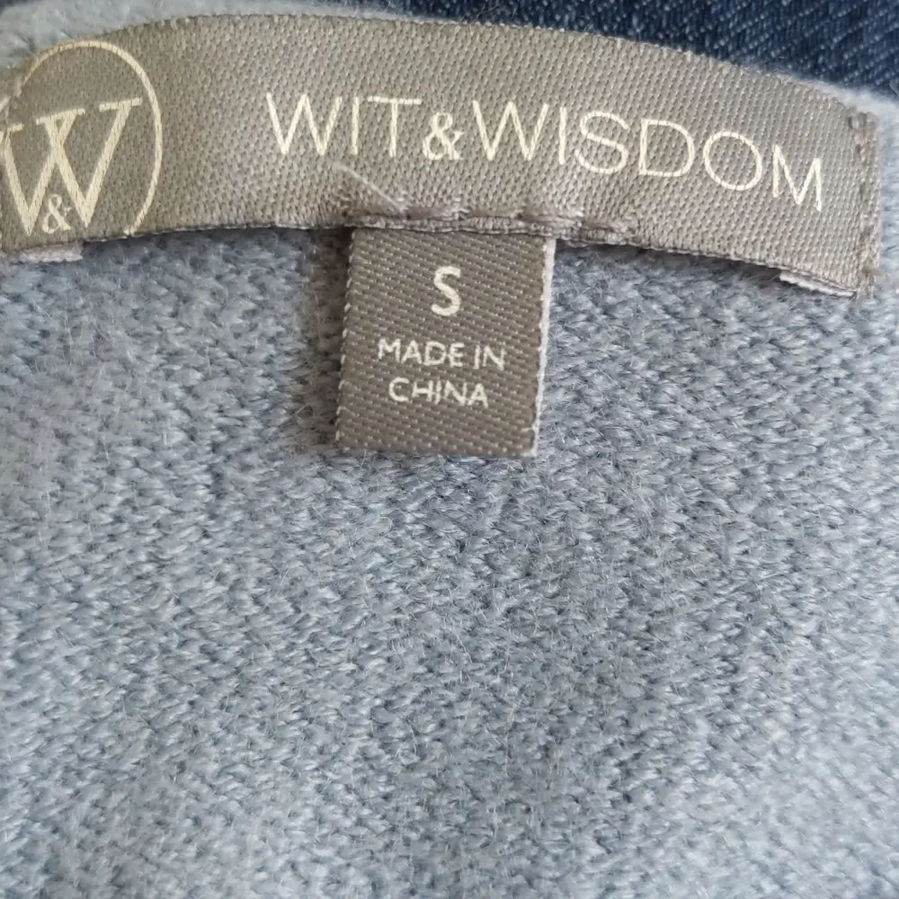 Wit & Wisdom dusty light blue soft knit crew neck sweater, star design NWT S